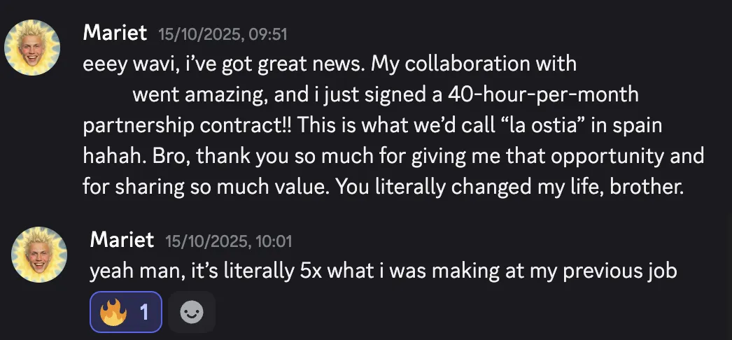 Mariet's message about 5x salary and partnership contract